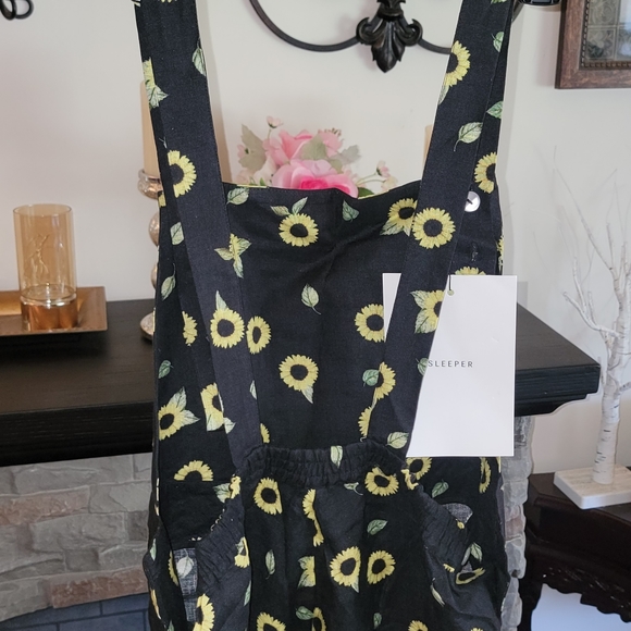 Sleeper Baccara Linen Sunflower Flare Leg Jumpsuit - Picture 3 of 12